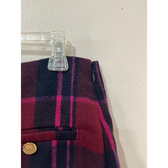 LOFT Plaid Wool Blend Mini Skirt Pink Navy Check Holiday Skirt Size 10 - Picture 5 of 7